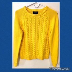 Lands' End Vibrant Yellow Cable Knit Sweater